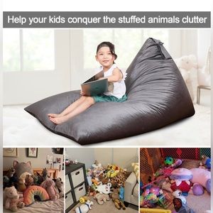 Stuffed Animal Storage Bean Bag in dark gray soft velvet. So cozy!!